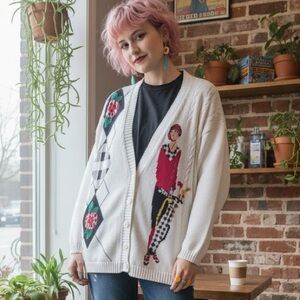 EP Pro Vintage Golf Cardigan Argyle Female Golfer Large